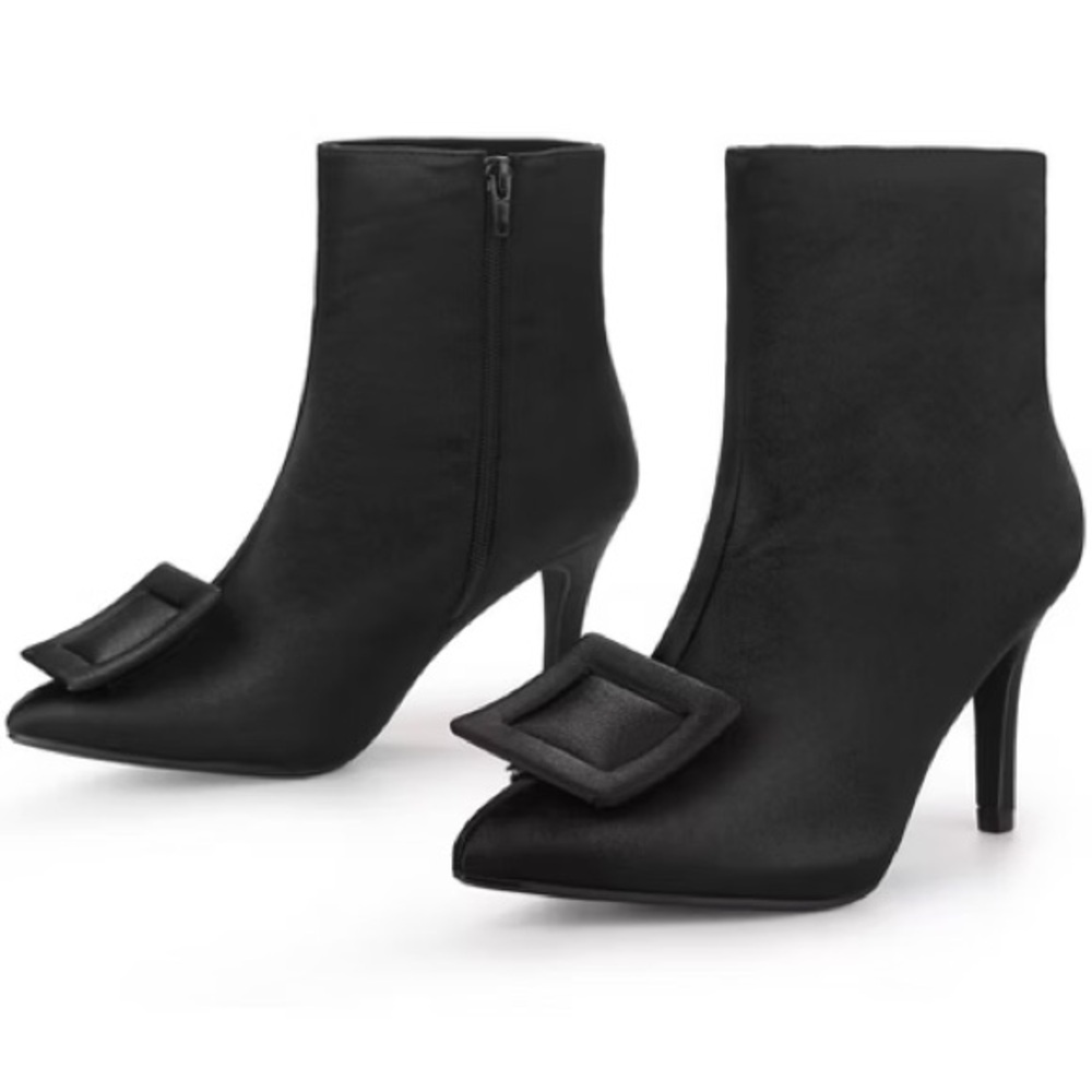 Allegra K Black Heeled Boots with Buckle Accent Size 7.5